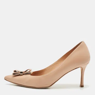 Ferragamo Blush Pink Leather Bow Pumps In Animal Print