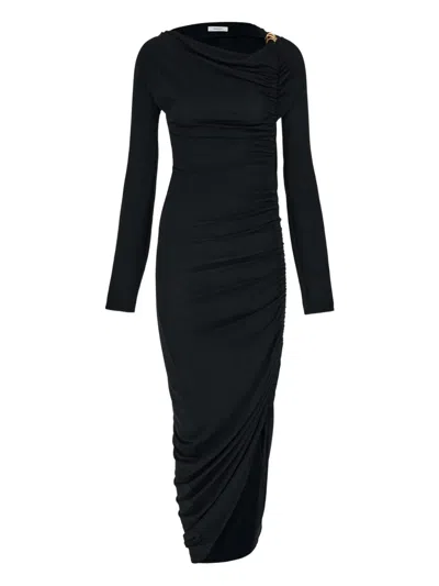 Ferragamo Boat Neck Dress With Ruched Detail In Black