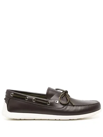 Ferragamo Boat Shoe With Gancini Ornament In Brown