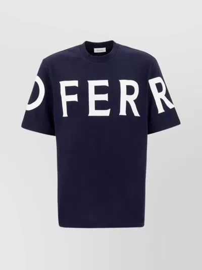 Ferragamo Bold Lettering Crew Neck Loose Fit In Blue