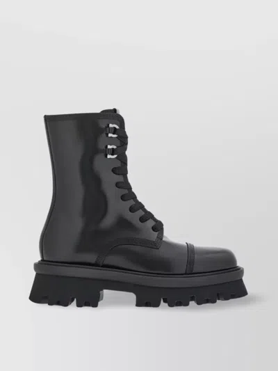 FERRAGAMO LEATHER COMBAT ANKLE BOOTS
