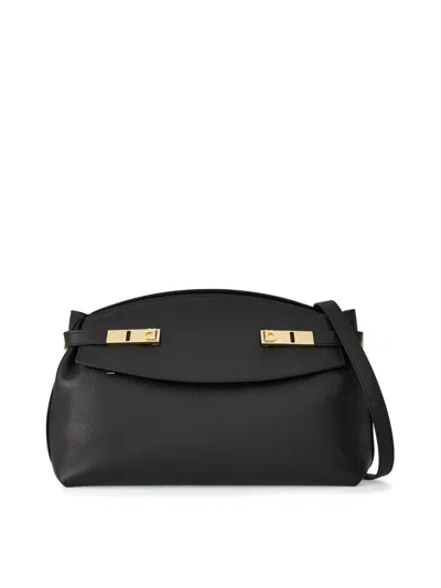 Ferragamo Large Hug  Pouch Leather Bag In Black