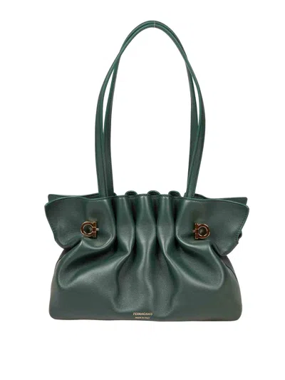 Ferragamo Soft Bag S Shoulder Bag In Nappa Green Color