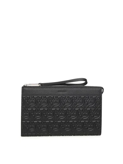 Ferragamo Gancini-embossed Pouch In Black