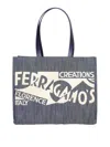 Ferragamo Denim Tote Bag In Dark Wash