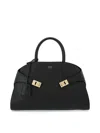 Ferragamo Hug S Black Handbag With Logo And Gancini Buckle In Leather Woman