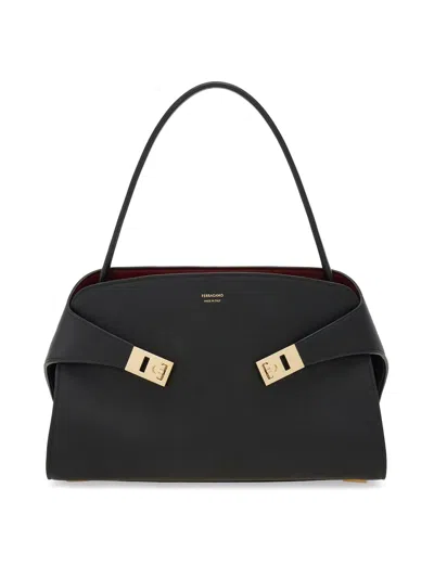 Ferragamo Hug Small Leather Tote In Black