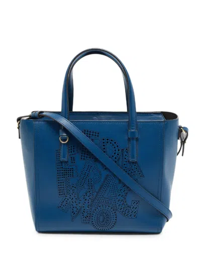 Pre-owned Ferragamo Bonnie Laser-cut Tote Bag In Blue