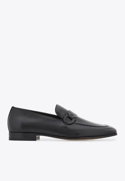 Ferragamo Bonny Gancini Calfskin Loafers In Black