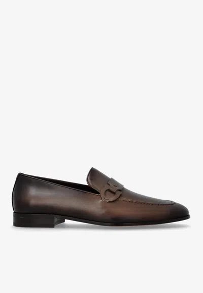 Ferragamo Bonny Gancini Leather Loafers In Grey