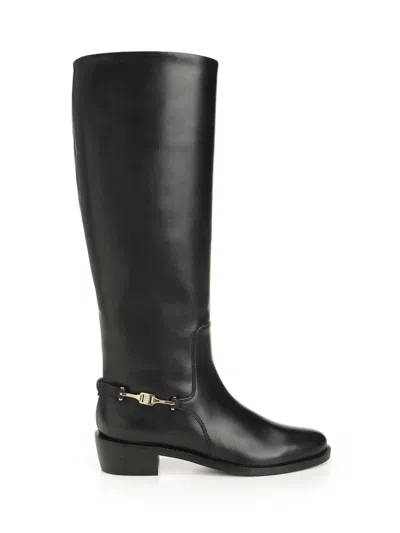 Ferragamo Boot With F Buckle Boots Black
