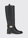 Ferragamo Knee High Boot With Hug Buckle Detail In Black