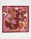 Ferragamo Bordeaux Flower Print Silk Foulard Scarf In Burgundy