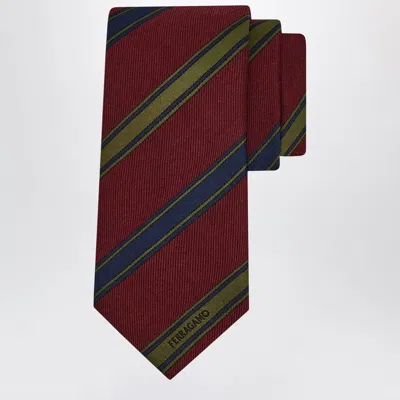 FERRAGAMO FERRAGAMO BORDEAUX/RED REGIMENTAL JACQUARD TIE
