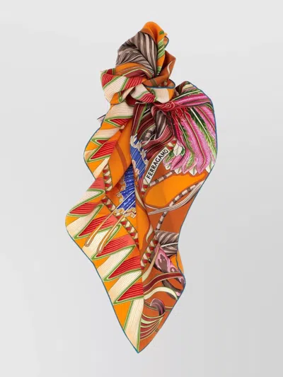 Ferragamo Border Butterfly Floral Intricate Vibrant Scarf In Orange