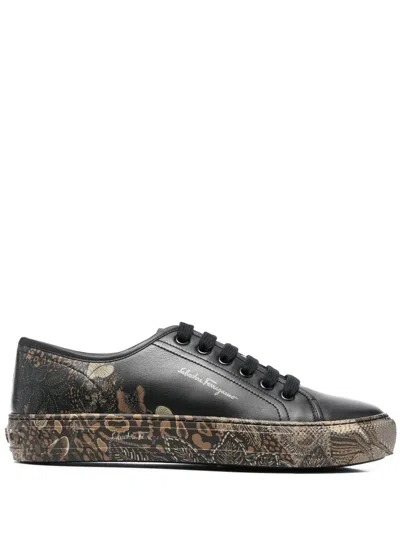 Ferragamo Borg Cubic Lace-up Sneakers In Black