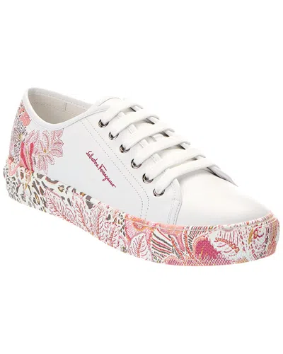 Ferragamo Borg Cubic Leather Sneaker In White