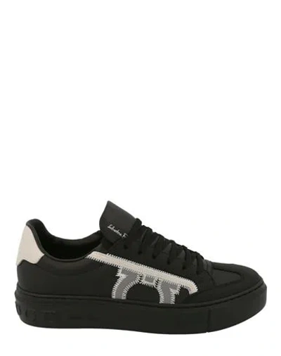 Ferragamo Borg Leather Low-top Sneakers Man Sneakers Black Size 8 Calfskin