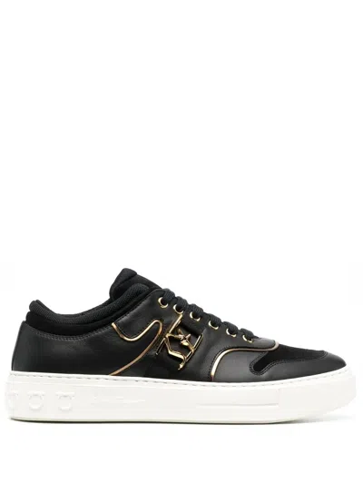 Ferragamo Borg Logo Low-top Sneakers In Black