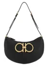 Ferragamo Black Leather Maxi Gancio Shoulder Bag In Neronero