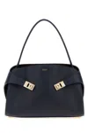 Ferragamo Soft Medium Shoulder Bag Gold Hardware Top Handle In Blue