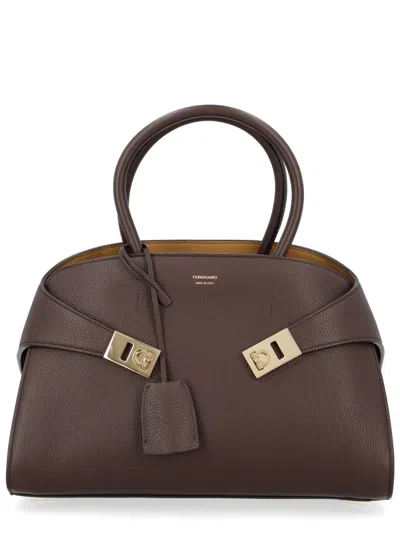 Ferragamo Tote Bag Detachable Strap Gold Tone Hardware In Brown