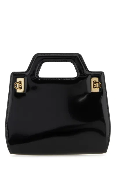 FERRAGAMO SALVATORE FERRAGAMO BLACK LEATHER MINI WANDA HANDBAG