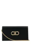Ferragamo Black Leather Gancini Shoulder Bag In Black