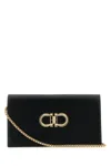 Ferragamo Black Leather Gancini Shoulder Bag In Neroflamered