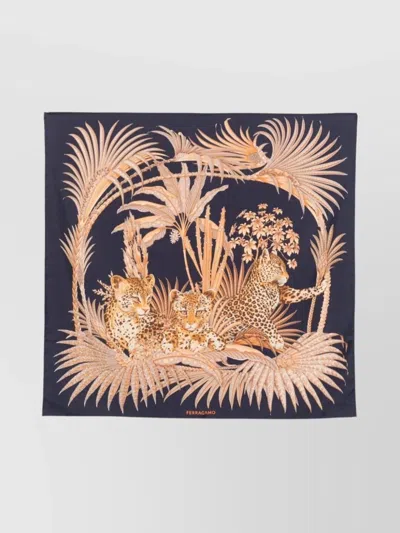 FERRAGAMO BOTANICAL LEOPARD SQUARE SCARF