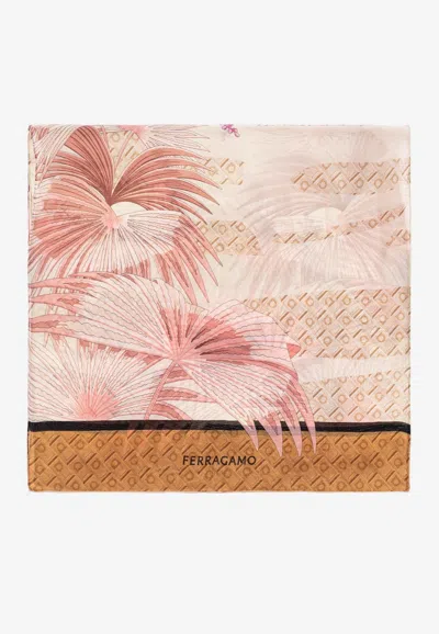 Ferragamo Botanical-motif Silk Scarf In Pink