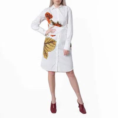 Ferragamo Botanical Print Cotton Shirt Dress In White