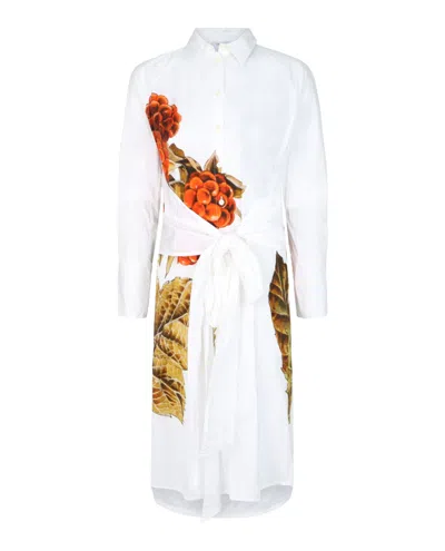 Ferragamo Botanical Print Shirt Dress In White