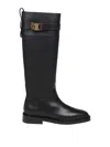 Ferragamo Tall Square-toe Boots Gold Hardware In Black