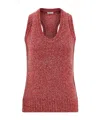 Ferragamo V-neck Bouclé Tank Top In Burgundy