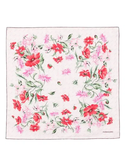 Ferragamo Foulard In Seta Stampa Bouquet In Multicolor