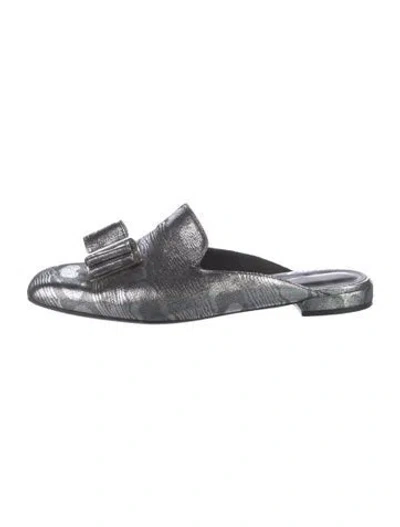 Pre-owned Ferragamo Bow Accents Mules In Silver
