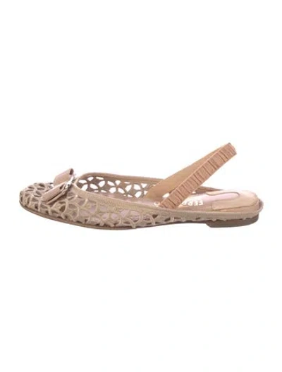 Pre-owned Ferragamo Bow Accents Slingback Flats In Neutral