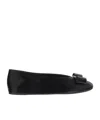 Ferragamo Leather Round Toe Ballerina Shoes With Bow Detail In Black