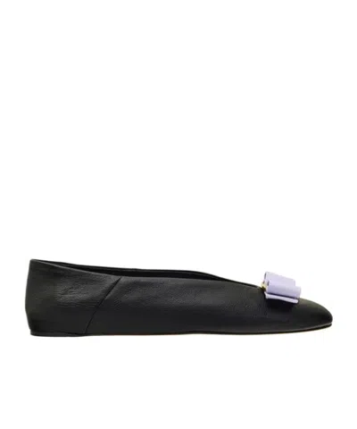 Ferragamo 5mm Vanna Leather Ballerina Flats In Black