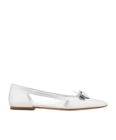 Ferragamo Bow Ballet Shoes In White