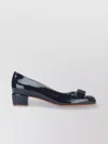 Ferragamo Bow Block Heel Patent Round Toe In Blue