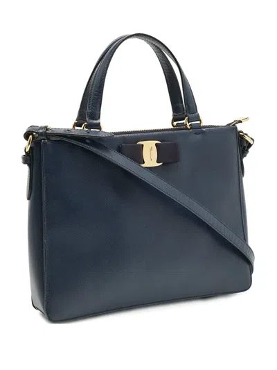 Pre-owned Ferragamo Bow Calf Leather Tote Bag In Blue