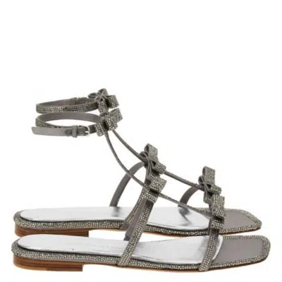 Ferragamo Bow Crystal Embellished Sandals In Gray