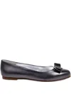 Ferragamo Metallic Ballerina Shoes Bow Detail In Black
