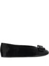 Ferragamo Leather Round Toe Ballerina Shoes With Bow Detail In Black