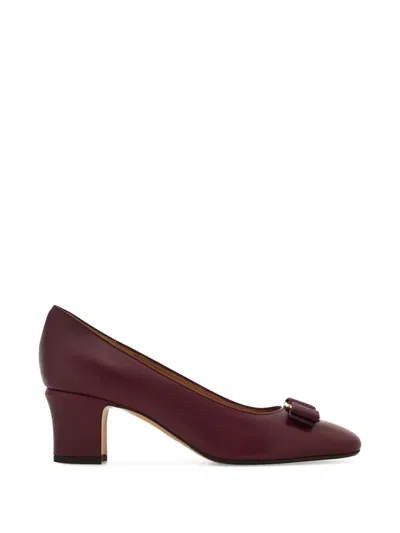 Ferragamo Bow-detail Block-heel Pumps In Red