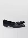 Ferragamo Bow Detail Flat Sole Round Toe Ballerina Shoes In Black