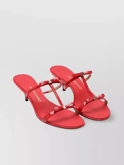 Ferragamo Bow Detail Kitten Heel Open Toe Mules