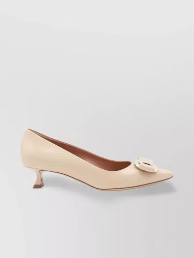 Ferragamo Bow Detail Kitten Heel Pointed Toe Pumps In Nude